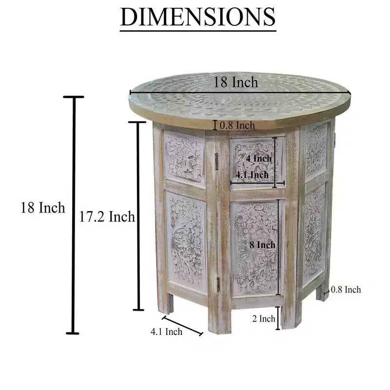 Table d'appoint Royal Hampton de 45 cm avec incrustation sculptée à la main, motif mandala et plateau rond en bois de manguier
