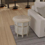 Table d'appoint Royal Hampton de 45 cm avec incrustation sculptée à la main, motif mandala et plateau rond en bois de manguier