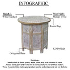 Table d'appoint Royal Hampton de 45 cm avec incrustation sculptée à la main, motif mandala et plateau rond en bois de manguier