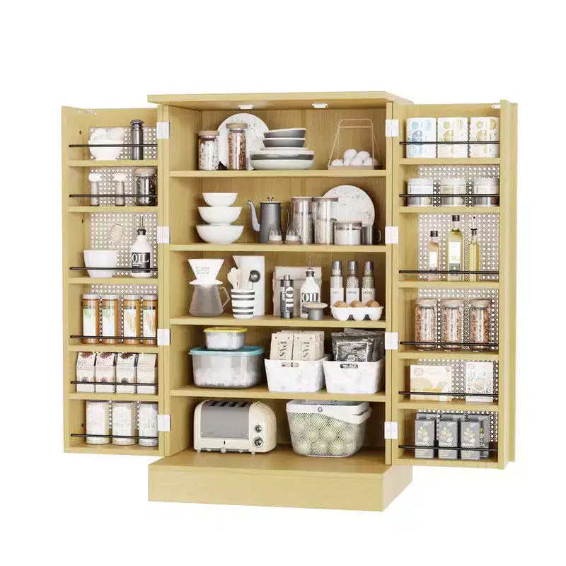Meuble de cuisine Karl Home en rotin avec 2 portes et étagères réglables Meuble de rangement
