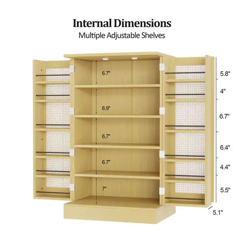 Meuble de cuisine Karl Home en rotin avec 2 portes et étagères réglables Meuble de rangement