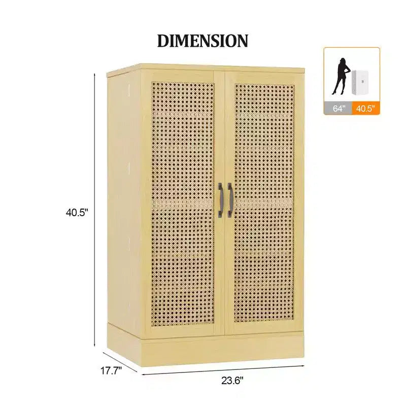 Meuble de cuisine Karl Home en rotin avec 2 portes et étagères réglables Meuble de rangement