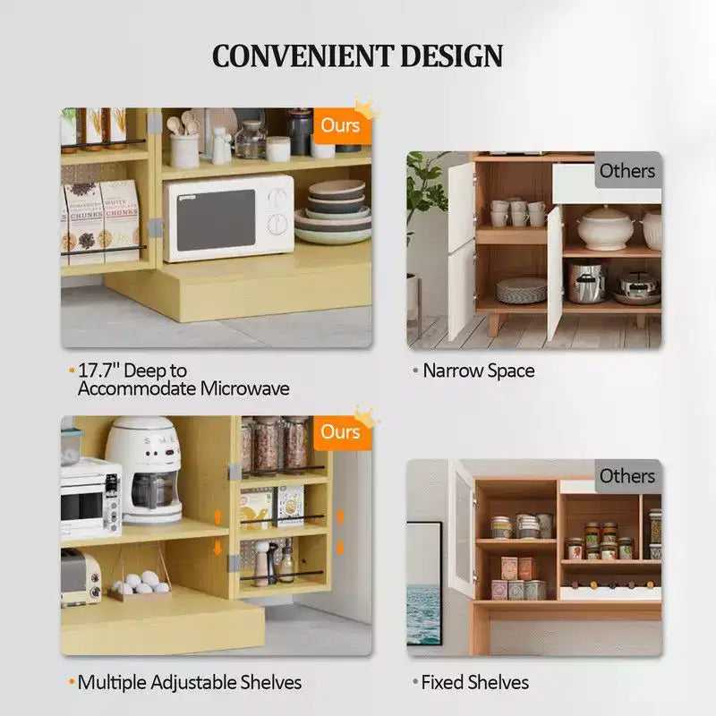 Meuble de cuisine Karl Home en rotin avec 2 portes et étagères réglables Meuble de rangement