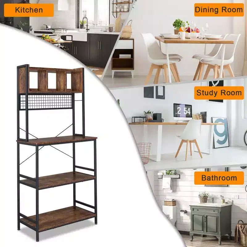 Karl Home Étagère de Cuisine 5 Niveaux avec 10 Crochets en S et 3 Cubes Marron Rustique