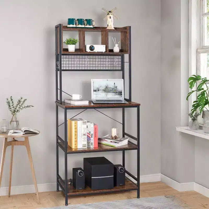 Karl Home Étagère de Cuisine 5 Niveaux avec 10 Crochets en S et 3 Cubes Marron Rustique