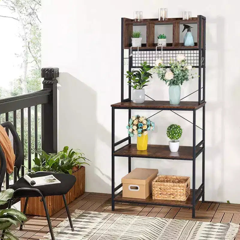 Karl Home Étagère de Cuisine 5 Niveaux avec 10 Crochets en S et 3 Cubes Marron Rustique