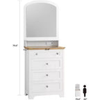 Commode blanche avec miroir - Station de charge et bande LED, meuble à 4 tiroirs avec poignées en cristal, coiffeuse moderne pour chambre à coucher