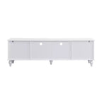 MAYEERTY Meuble TV moderne avec compartiment ouvert, 2 tiroirs, 2 armoires et 5 pieds solides pour salon, blanc
