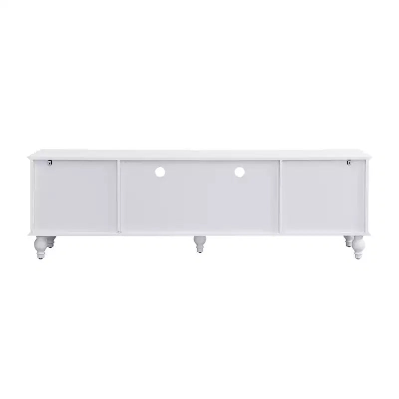 MAYEERTY Meuble TV moderne avec compartiment ouvert, 2 tiroirs, 2 armoires et 5 pieds solides pour salon, blanc