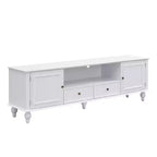 MAYEERTY Meuble TV moderne avec compartiment ouvert, 2 tiroirs, 2 armoires et 5 pieds solides pour salon, blanc