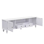 MAYEERTY Meuble TV moderne avec compartiment ouvert, 2 tiroirs, 2 armoires et 5 pieds solides pour salon, blanc