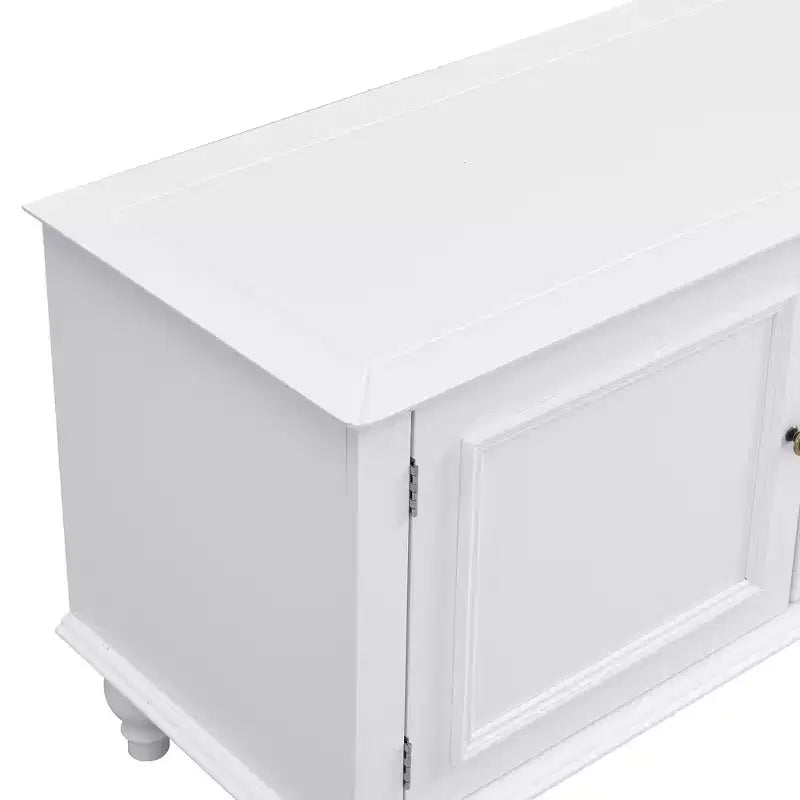 MAYEERTY Meuble TV moderne avec compartiment ouvert, 2 tiroirs, 2 armoires et 5 pieds solides pour salon, blanc