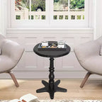 MAYEERTY Table Basse Ronde 40 cm, Tables d'Appoint en Bois avec Pied Central, Table de Chevet d'Appoint Vintage pour Salon, Noir