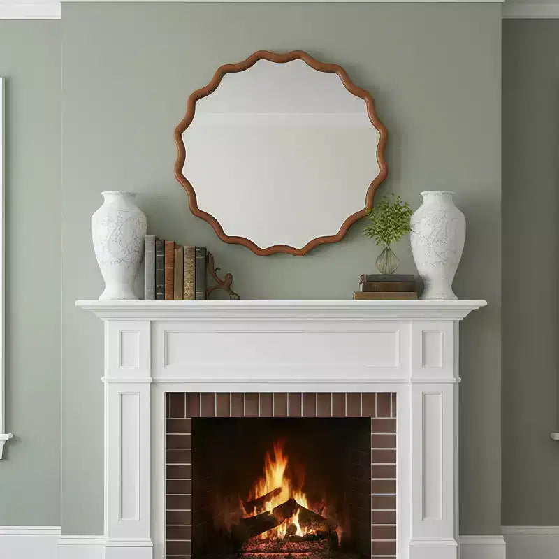 MAYEERTY Miroir Rond Ondulé de 91 cm, Cadre en Bois Massif, Miroir Décoratif pour Chambre à Coucher, Salle de Bain, Salon, Marron