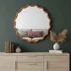 MAYEERTY Miroir Rond Ondulé de 91 cm, Cadre en Bois Massif, Miroir Décoratif pour Chambre à Coucher, Salle de Bain, Salon, Marron