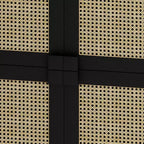 Buffet de rangement 4 portes en maille de rotin, armoire latérale 8 étagères avec poignées diamant pour entrée/salon, naturel/noir/gris - ModernLuxe