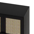Buffet de rangement 4 portes en maille de rotin, armoire latérale 8 étagères avec poignées diamant pour entrée/salon, naturel/noir/gris - ModernLuxe