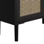 Buffet de rangement 4 portes en maille de rotin, armoire latérale 8 étagères avec poignées diamant pour entrée/salon, naturel/noir/gris - ModernLuxe