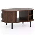 Costway Oval Coffee Table with Storage Sliding Tambour Doors Open Compartment
