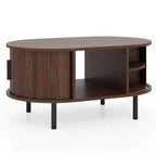 Costway Oval Coffee Table with Storage Sliding Tambour Doors Open Compartment