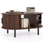 Table basse ovale Costway avec rangement, portes coulissantes à tambour, compartiment ouvert