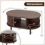 Table basse ovale Costway avec rangement, portes coulissantes à tambour, compartiment ouvert