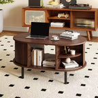 Table basse ovale Costway avec rangement, portes coulissantes à tambour, compartiment ouvert