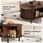 Table basse ovale Costway avec rangement, portes coulissantes à tambour, compartiment ouvert