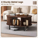 Table basse ovale Costway avec rangement, portes coulissantes à tambour, compartiment ouvert