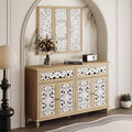 Famapy Wood Bookshelf Bookcase Carved Sideboard Display Cabinet with White Cutout Doors & Matching Wall Panel Entryway Storage Console Dresser