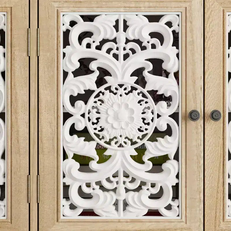 Famapy Bibliothèque Étagère sculptée Buffet Vitrine avec Portes Découpées Blanches et Panneau Mural Assorti Console de Rangement d'Entrée Commode
