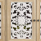 Famapy Bibliothèque Étagère sculptée Buffet Vitrine avec Portes Découpées Blanches et Panneau Mural Assorti Console de Rangement d'Entrée Commode