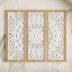 Famapy Bibliothèque Étagère sculptée Buffet Vitrine avec Portes Découpées Blanches et Panneau Mural Assorti Console de Rangement d'Entrée Commode