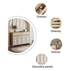 Famapy Bibliothèque Étagère sculptée Buffet Vitrine avec Portes Découpées Blanches et Panneau Mural Assorti Console de Rangement d'Entrée Commode