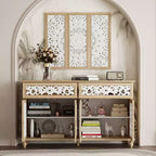 Famapy Bibliothèque Étagère sculptée Buffet Vitrine avec Portes Découpées Blanches et Panneau Mural Assorti Console de Rangement d'Entrée Commode