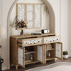 Famapy Bibliothèque Étagère sculptée Buffet Vitrine avec Portes Découpées Blanches et Panneau Mural Assorti Console de Rangement d'Entrée Commode