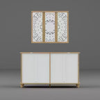 Famapy Bibliothèque Étagère sculptée Buffet Vitrine avec Portes Découpées Blanches et Panneau Mural Assorti Console de Rangement d'Entrée Commode