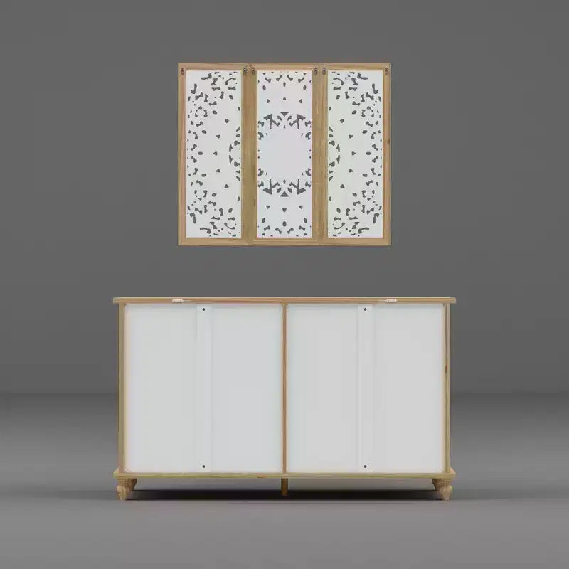 Famapy Bibliothèque Étagère sculptée Buffet Vitrine avec Portes Découpées Blanches et Panneau Mural Assorti Console de Rangement d'Entrée Commode