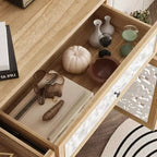 Famapy Bibliothèque Étagère sculptée Buffet Vitrine avec Portes Découpées Blanches et Panneau Mural Assorti Console de Rangement d'Entrée Commode