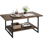 Table basse de ferme rustique 41, table de salon minimaliste moderne en bois et métal, table centrale rectangulaire à 2 niveaux avec rangement