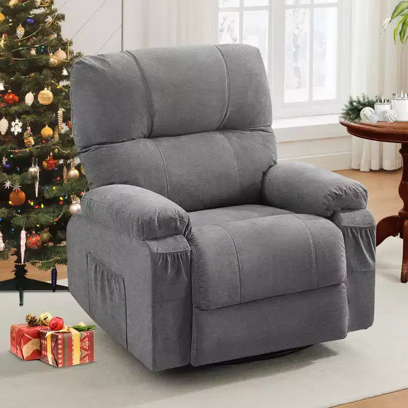 GDFStudio Gresham Modern Metal and Linen Tufted Upholstered Rotating Recliner Chair