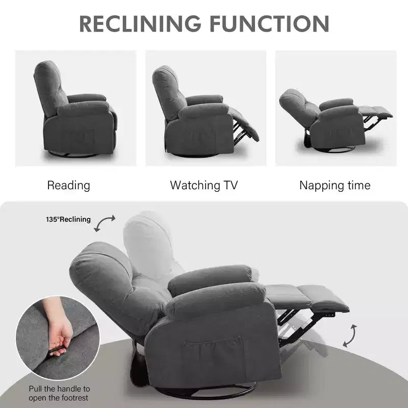 Fauteuil inclinable pivotant GDFStudio Gresham, moderne, en métal et lin capitonné
