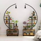 6-Tier Half-Moon Indoor Plant Shelf with Grow Lights & Wheels, Tall Metal Plant Stand for Bonsai, Flowers & Decor, Balcony & Living Room Organizer