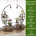 Étagère à plantes d'intérieur à 6 niveaux en demi-lune avec lampes de croissance et roulettes, support à plantes haut en métal pour bonsaï, fleurs et décoration, organisateur pour balcon et salon