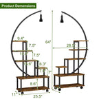 Étagère à plantes d'intérieur à 6 niveaux en demi-lune avec lampes de croissance et roulettes, support à plantes haut en métal pour bonsaï, fleurs et décoration, organisateur pour balcon et salon