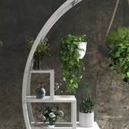 Support de plantes d'intérieur à 5 niveaux en forme de demi-lune avec crochets de suspension, étagère d'exposition incurvée pour pots de fleurs pour la maison, le patio, le jardin et le balcon