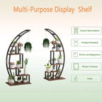 Support de plantes d'intérieur à 5 niveaux en forme de demi-lune avec crochets de suspension, étagère d'exposition incurvée pour pots de fleurs pour la maison, le patio, le jardin et le balcon