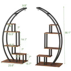 Support de plantes d'intérieur à 5 niveaux en forme de demi-lune avec crochets de suspension, étagère d'exposition incurvée pour pots de fleurs pour la maison, le patio, le jardin et le balcon