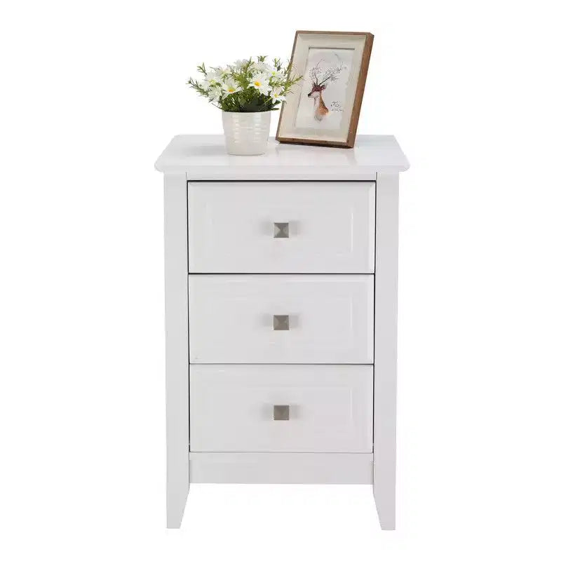 Tables de chevet Karl Home à 3 tiroirs en MDF blanc de 40 cm de large