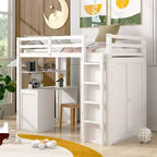 Lit mezzanine CLIHOME une place avec 3 tiroirs de rangement, bureau et armoire